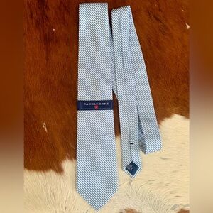 SADDLEBRED Blue & White Striped Silk Tie